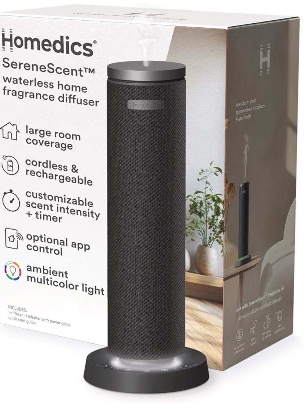 Homedics SereneScent Black Cordless Waterless Home Fragrance Diffuser